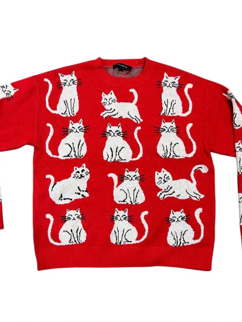 White Cat Pattern Calligraphe Red Sweater with NWOT Sz S